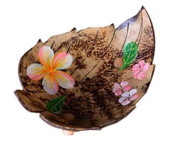 Coconut Shells Leaf Shape Soap Dish Hand-painted Flowers Jewelry Holder (Default: Default)