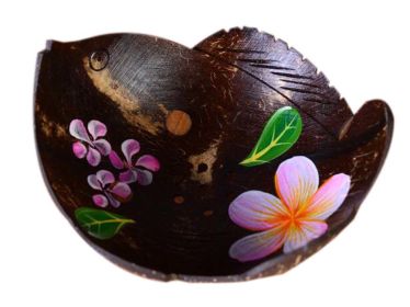 Coconut Shells Fish Shape Soap Dish Hand-painted Flowers Jewelry Holder (Default: Default)