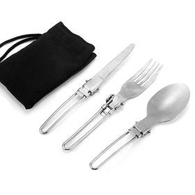 1pcs Camping Fork Spoon Outdoor Tableware Foldable Ultralight Stainless Steel Set Of Dishes For Camping Outdoor Cooking (Color: Light Gray, Ships From: SPAIN)