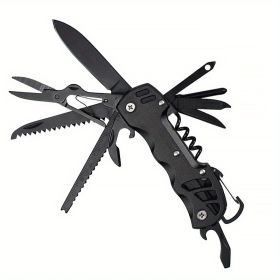 1pc 16-in-1 Multifunctional Pocket Knife with Keychain Holder, Scissors, Bottle Opener, Saw, and Camping Combination Tool - Essential Outdoor Gear (Color: Black)