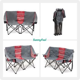 SUNNYFEEL Folding Double Camping Chair, Oversized Loveseat Chair, Heavy Duty Portable/Foldable Lawn Chair with Storage for Outside/Outdoor/Travel/Picn (Color: Grey)