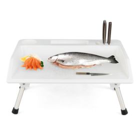 Portable Folding Fish Fillet Table with Knife Slots for Travel (Color: White, Type: Camping Supplies)