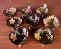 Coconut Shells Leaf Shape Soap Dish Hand-painted Flowers Jewelry Holder