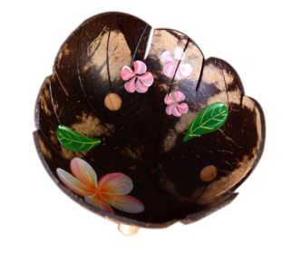 Coconut Shells Hand-painted Flowers Soap Dish Leaf Shape Jewelry Holder (Default: Default)