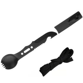 Camping Tableware Outdoor Stainless Steel Knife Fork Spoon Portable Multi-function Picnic Cutlery Outdoor Camping Equipment (Color: Black)