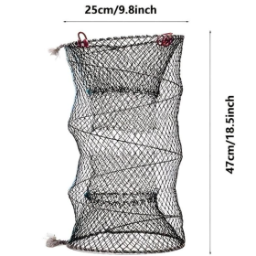 1pc Collapsible Fishing Net; Portable Folding Trap Cage For Minnow Fish Shrimp Crab Lobster; Fishing Accessories (Color: Black)