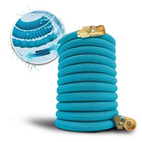 Aqua Joe Kink-Free 50-Foot Expandable Garden Hoses W/ Heavy-Duty Brass Valve & Flow Control Shut-off, 5/8-inch (Light Blue) (Brand: Aqua Joe)