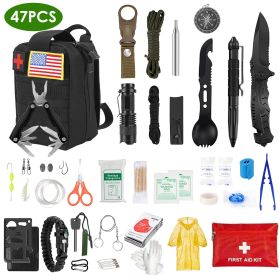 47Pcs Emergency Survival Kit Survival EDC Gear Equipment Tool (Color: Black)