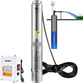 VEVOR Deep Well Submersible Pump, 1.5HP 115V/60Hz, 37gpm 276ft Head, with 33ft Cord & External Control Box, 4" Stainless Steel Water Pump for Industri (Default: Default)