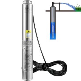 VEVOR Deep Well Submersible Pump, 1HP 115V/60Hz, 37gpm Flow 207ft Head, with 33ft Electric Cord, 4" Stainless Steel Water Pump for Industrial, Irrigat (Default: Default)