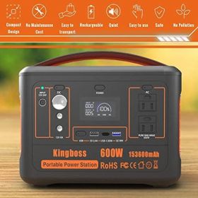 Portable Power Station 110V/600W 568Wh Lithium Battery Pure Sine Wave AC Outlet DC USB Solar Generator Supply for Emergency Outdoor Travel Camping Fis (Color: Orange)