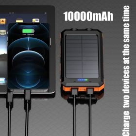 10000mAh Portable Fast Charging Power Bank 2USB Solar Charging with Flashlight For iPhone Xiaomi Android (Color: Black)