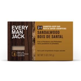 Every Man Jack Sandalwood Mens 2-in-1 Bar Soap - Wash and Shampoo for All Skin Types - 5oz (Brand: Every Man Jack)