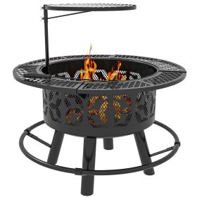 Outsunny 2-in-1 Fire Pit, BBQ Grill, 33" Portable Wood Burning Firepit with Adjustable Cooking Grate, Pan and Poker, Camping Bonfire Stove for Backyar (Color: as Pic)