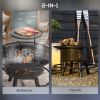 Outsunny 2-in-1 Fire Pit, BBQ Grill, 33" Portable Wood Burning Firepit with Adjustable Cooking Grate, Pan and Poker, Camping Bonfire Stove for Backyar