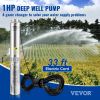 VEVOR Deep Well Submersible Pump, 1HP 115V/60Hz, 37gpm Flow 207ft Head, with 33ft Electric Cord, 4" Stainless Steel Water Pump for Industrial, Irrigat